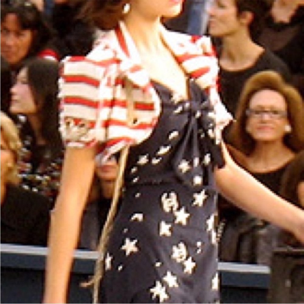 2008 Runway CoCo CHANEL Crop Red and White Striped Bolero with Gold Chain Detail